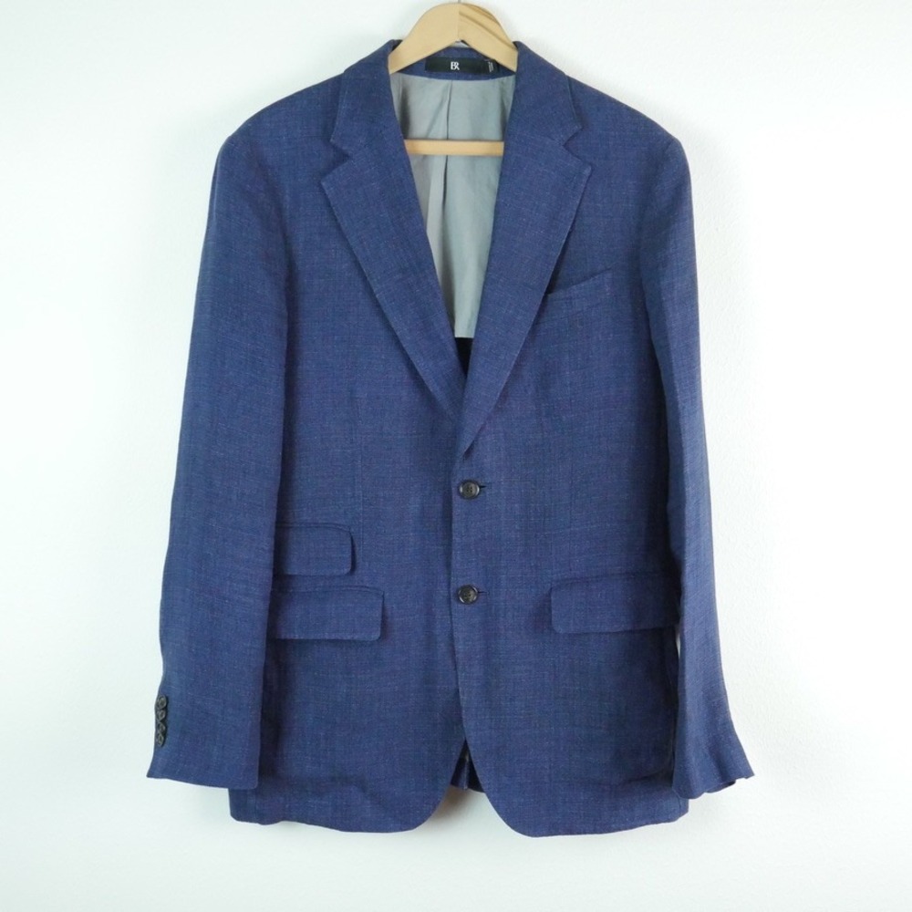 Banana Republic 38R Blue Linen Blazer Tailored Slim Fit Emmetex Italian Unlined